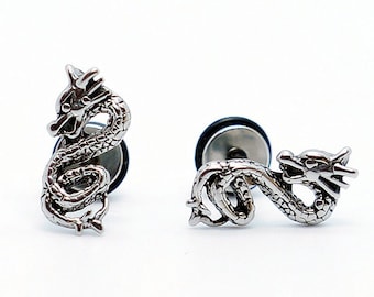 Dragon earrings, dragon studs, dragon jewelry, stainless steel earrings, gothic jewelry, gothic earrings, gift for her, mens earrings