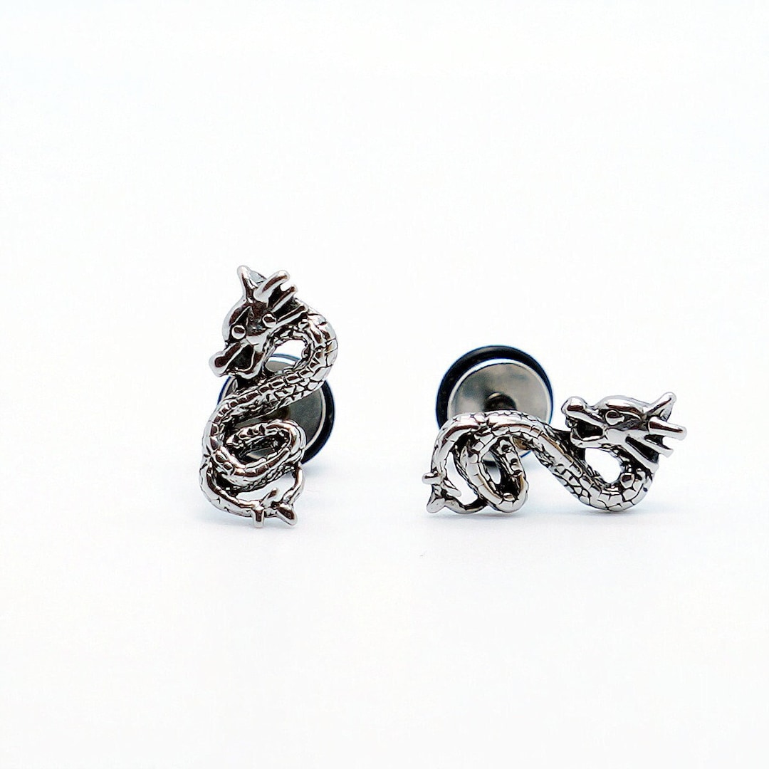 Dragon Earrings, Dragon Studs, Dragon Jewelry, Stainless Steel Earrings