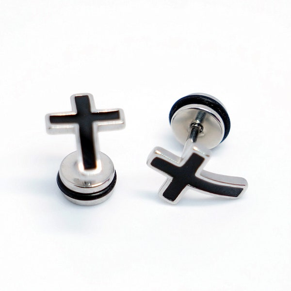 Cross earrings, Cross studs, womens earrings, stainless steel earrings, gothic jewelry, mens earrings, gothic earrings, single cross stud