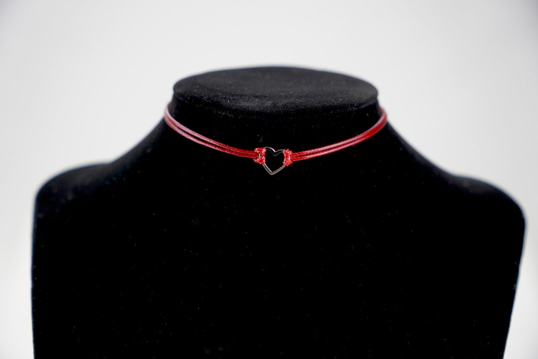 Red Choker Necklace, Red Leather Choker, Leather Choker With Charm