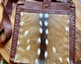 Handmade Axis Hide Leather Crossbody Bag – Hand Sewn Shoulder Purse