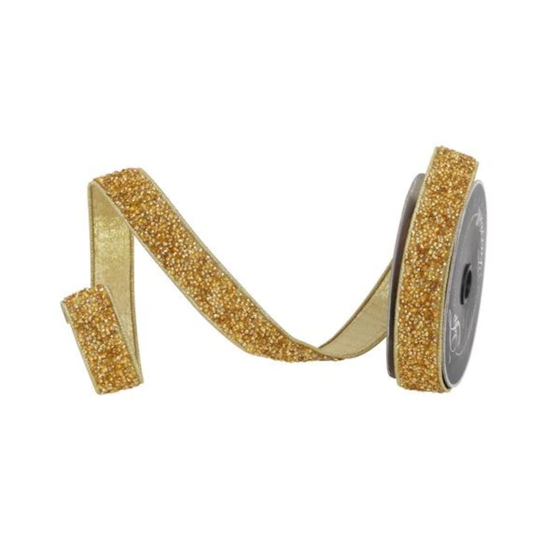 Sprinkle Ribon Sprinkles in Gold by Farrisilk Designer Wired Ribbon - 1 Inch by 10 ...