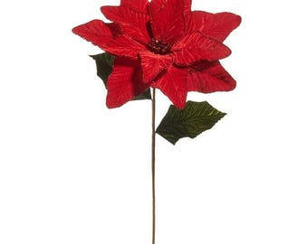 27 Inch Red Velvet Poinsettia Stem