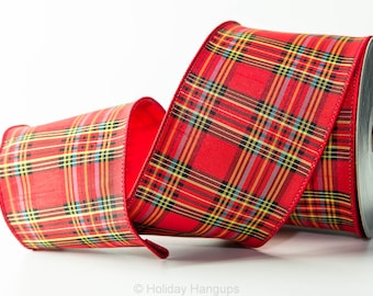Red Multi Plaid WIRED Ribbon, 4 Inch, Luxurious Designer Ribbon by Farrisilk for Christmas or Holiday Decorating