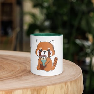 Panda rosso australiano kawaii che mangia una crêpe giapponese / Tazza in ceramica con interno colorato / kawaii ug, tazza con animali kawaii