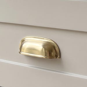 Unlacquered Brass Cup Pull Handles, Solid Traditional Bin Pulls