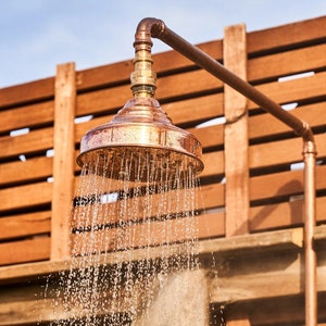 Copper Shower Head, Unlacquered Copper Indoor/Outdoor Round Shower Head, Premium Handcrafted Rainfall Fixture for Bathroom or Garden Showers
