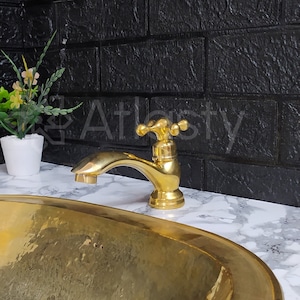 Unlacquered Brass Single Hole Bathroom Faucet, Basin Bathroom Faucet