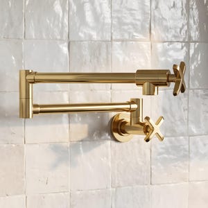Unlacquered Brass Pot Filler, Kitchen Wall Mount Faucet, Cross Handle