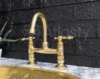 Gooseneck Solid Brass Faucet,Bridge Faucet, Unlacquered Brass