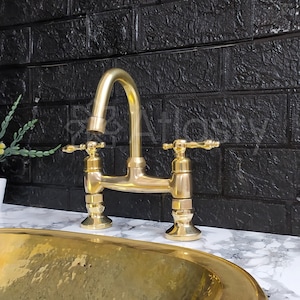 Gooseneck Solid Brass Faucet,Bridge Faucet, Unlacquered Brass