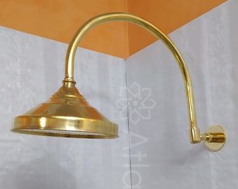 Soffione doccia rotondo in ottone con braccio arcuato in ottone, soffione doccia per esterni e interni