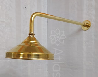 Soffione doccia rotondo in ottone con braccio dritto in ottone, soffione doccia per esterni e interni