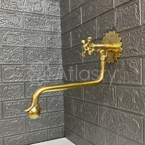 Wall Mount Pot Filler Kitchen Faucet, Unlacquered Solid Brass Pot Filler Kitchen Faucet, Antique Brass