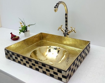 Lavabo de baño de resina de latón sin lacar, acabado antiguo