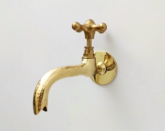 Unlacquered Solid Brass Faucet, Brass Single handle faucet, wall mounted Faucet, Solid Brass Faucet with Cross Handle