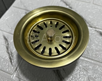 Unlacquered Brass Sink Strainer and Stopper, for kitchen and bathroom sinks