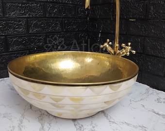 Lavabo de baño de latón y resina, diseño blanco, lavabo de pedestal.