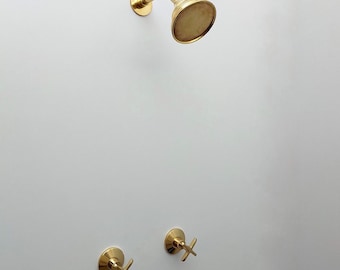 Unlacquered Brass Shower System with Round Shower Head