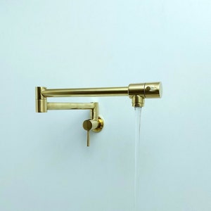 Unlacquered Brass Pot Filler with Lever Handle, Kitchen Pot Filler, Wall Mount Antique Pot Filler, Double Joint Swing Arms, Pasta Faucet