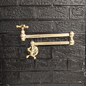 Wall Mount Pot Filler Kitchen Faucet, Unlacquered Solid Brass Pot Filler Kitchen Faucet with Cross Handle , Antique Brass