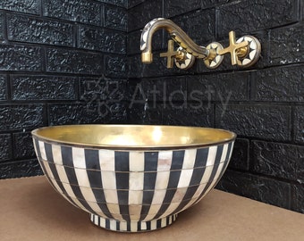 Lavabo de baño de madera y latón, lavabo de tocador