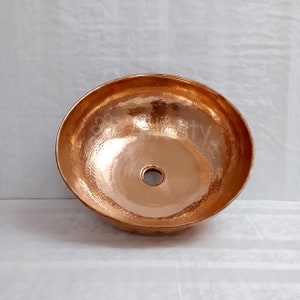 Hammered Round Copper Bathroom Sink, Handmade
