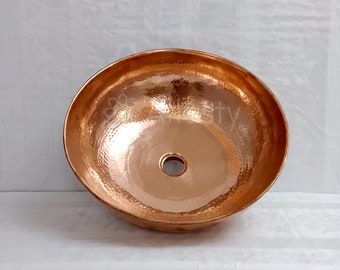 Hammered Round Copper Bathroom Sink, Handmade