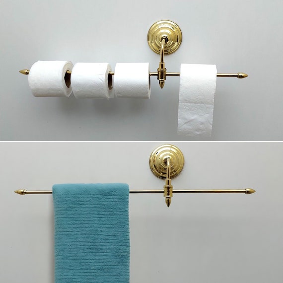 Unlacquered Brass Bathroom Towel Rack Solid Wall Mount Adjustable Toilet Paper Holder Antique Brass Towel Bar and Toilet Roll Holder Etsy