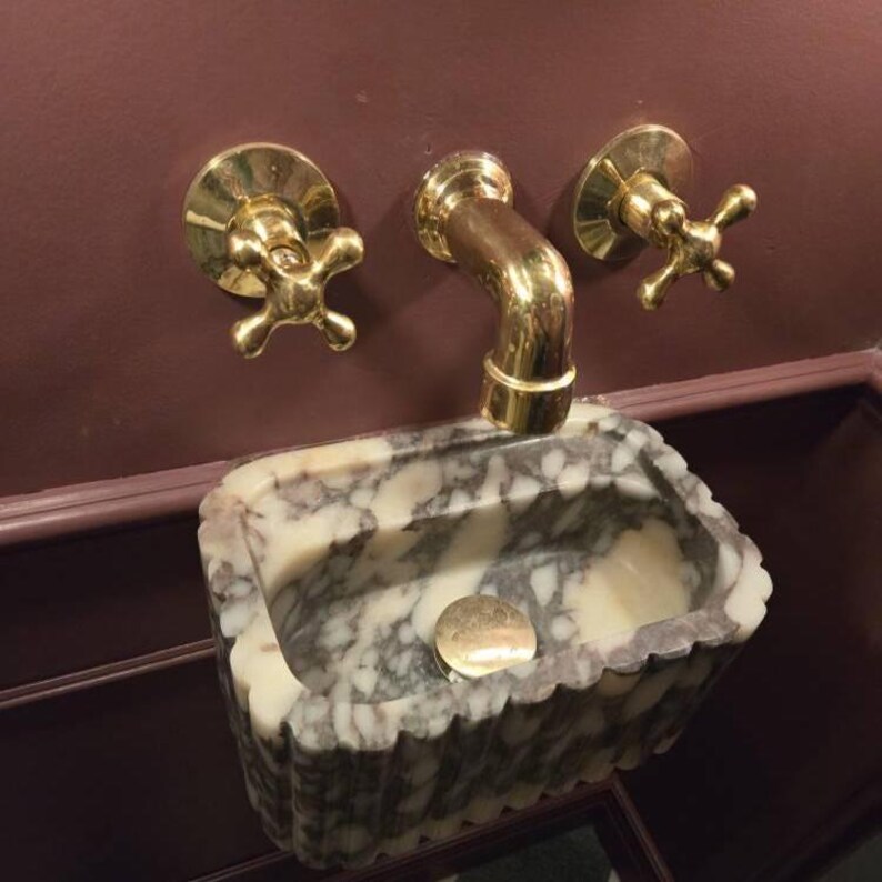 Unlacquered Brass Wall Mount Faucet | Cross Handle Vessel Sink image 2