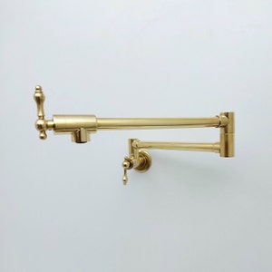 Unlacquered Brass Pot Filler with Lever Handle, Kitchen Pot Filler, Wall Mount Antique Pot Filler, Double Joint Swing Arms, Pasta Faucet