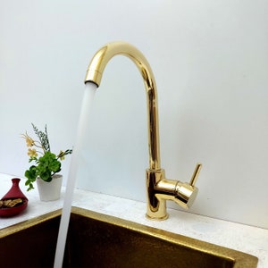 Antique Unlacquered Brass Kitchen Faucet with Single Handle and Vintage Charm, Single Hole Brass Kitchen Faucet, Solid Brass Sink Mixer Tap