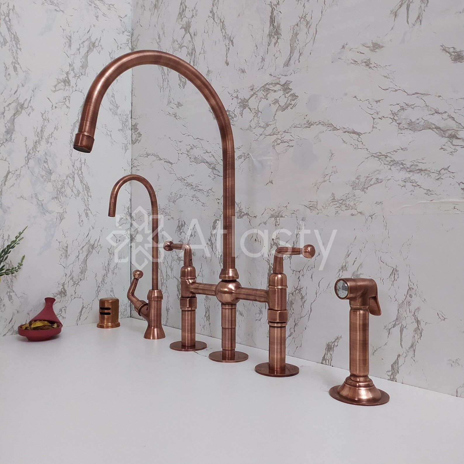 Antique Copper Kitchen Bridge Faucet With Sprayer – Farmhouse Decor - Etsy