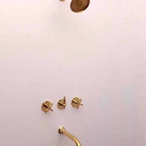 Unlacquered Brass Shower System with Tub Filler and Round Shower Head