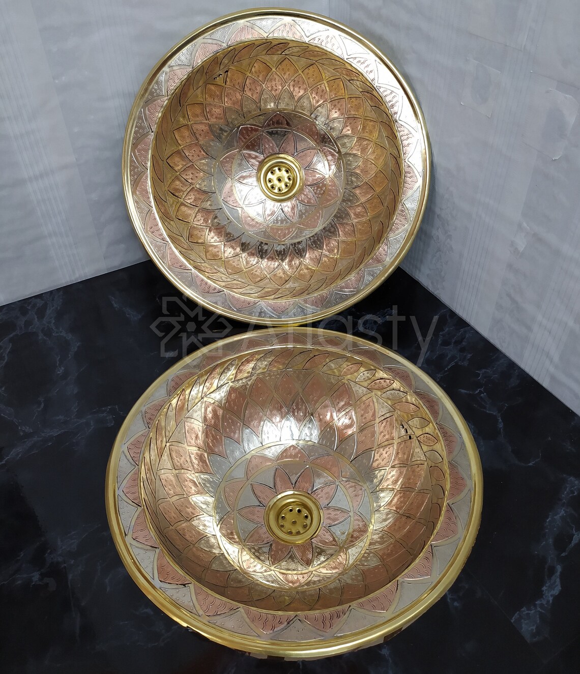 Engraved Round Brass Sink Vintage Hammered Dropin Sink for Etsy