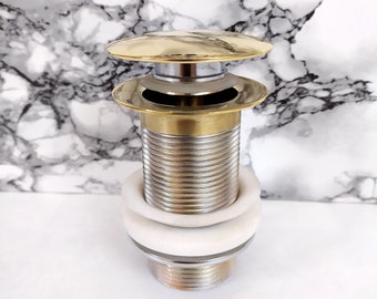 Unlacquered Brass Sink Strainer and Stopper, Push Up Button, Pop Up Drain, for Kitchen and Bathroom Sinks