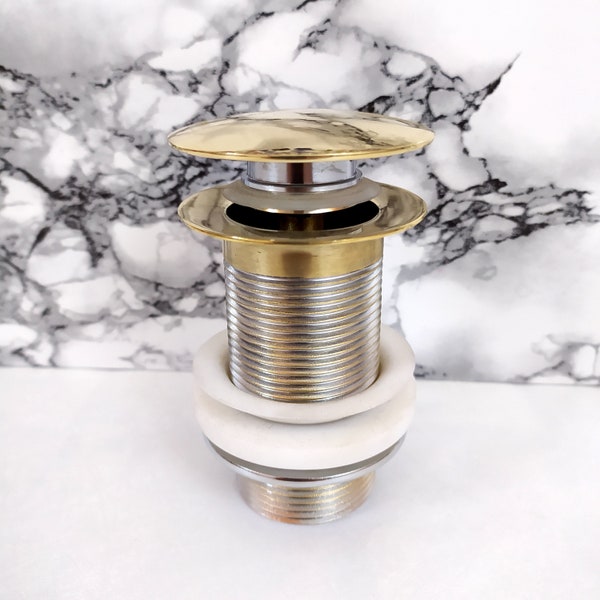 Unlacquered Brass Sink Strainer and Stopper, Push Up Button, Pop Up Drain, for Kitchen and Bathroom Sinks