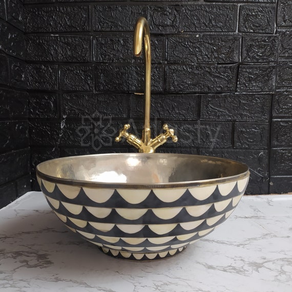 Brass Bathroom Sink Brass Resin Vanity Vessel Sink Black and White