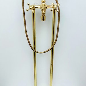 Tub Filler Freestanding Bathtub Faucet with Hand Shower, Floor Mounted Brass Bathroom Tub Faucets, Unlacquered Brass Clawfoot Tub Faucet
