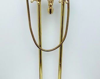 Tub Filler Freestanding Bathtub Faucet with Hand Shower, Floor Mounted Brass Bathroom Tub Faucets, Unlacquered Brass Clawfoot Tub Faucet