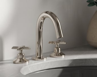 Polished Nickel Widespread Bathroom Faucet with Cross Handles