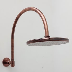 Round Rain Shower Head with Arcuate Arm & Copper Finish, Outdoor and Indoor showerhead