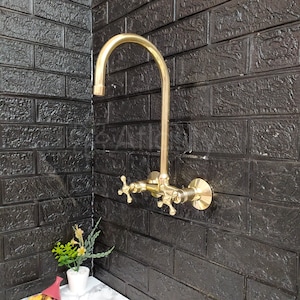 6&quot; Unlacquered Brass Wall Mount Faucet, Gooseneck Faucet