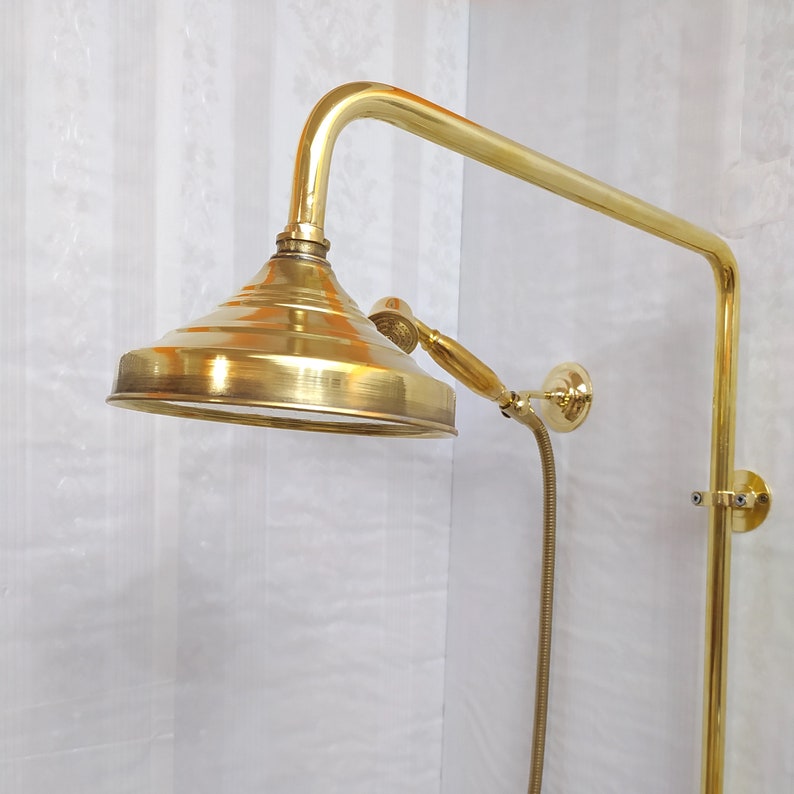 Unlacquered Brass Shower System With Rain Shower Handheld Etsy