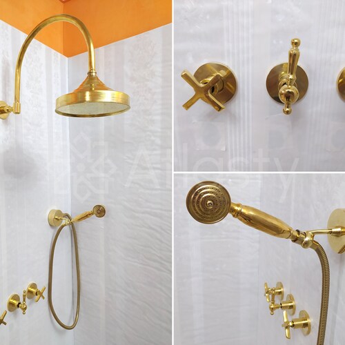 Unlacquered Brass Round Shower Head With Arm Extension. SI05 Etsy