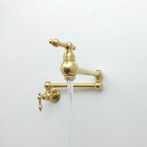 Unlacquered Brass Pot Filler with Lever Handle, Kitchen Brass Pot Filler, Antique Brass Pot Filler, Wall Mount Brass Faucet, Pasta Faucet