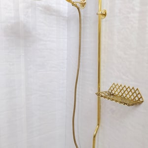 Unlacquered Brass Shower System with Rain Shower, Handheld Shower, And Shower Head Combo