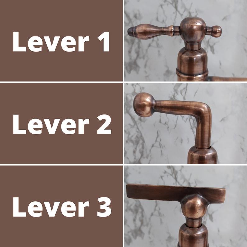 Copper Kitchen Bridge Faucet Copper Tap with Lever Handle Copper Sprayer & Filtered Water Tap Copper Antique Faucet image 8