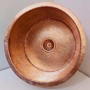 Solid Copper Hammered Round Drop-In or Undermount Sink with Included Strainer – Multiple Sizes for Kitchen or Bathroom