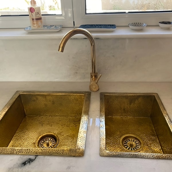 Solid Brass Kitchen Sink | Unlacquered Hammered Brass Sink | Outdoor Island Sink | Farmhouse Sink | Shiny Brass Sink | Kitchen Bar Sink